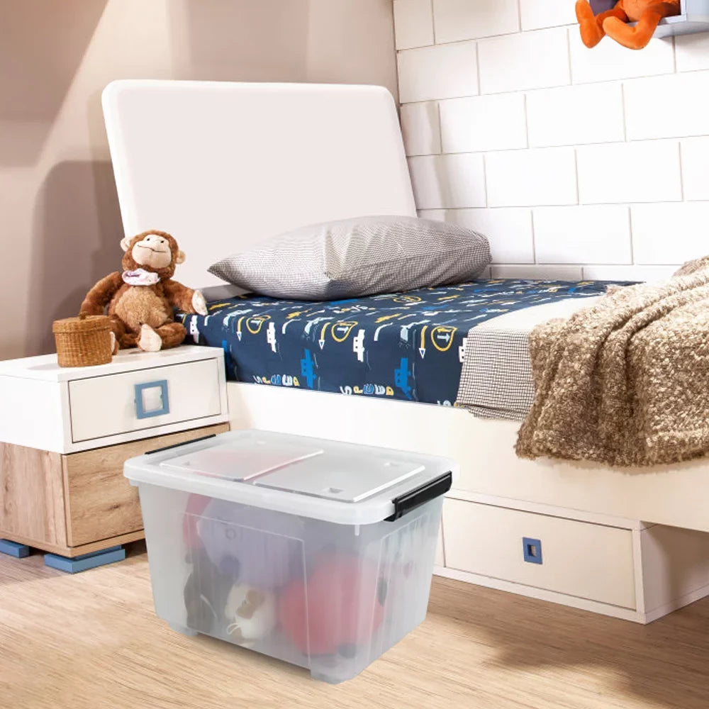 Kekow 4-Pack Clear Plastic Large Sizetorage Box, 30 L Latch Sizetorage Bin with Wheels