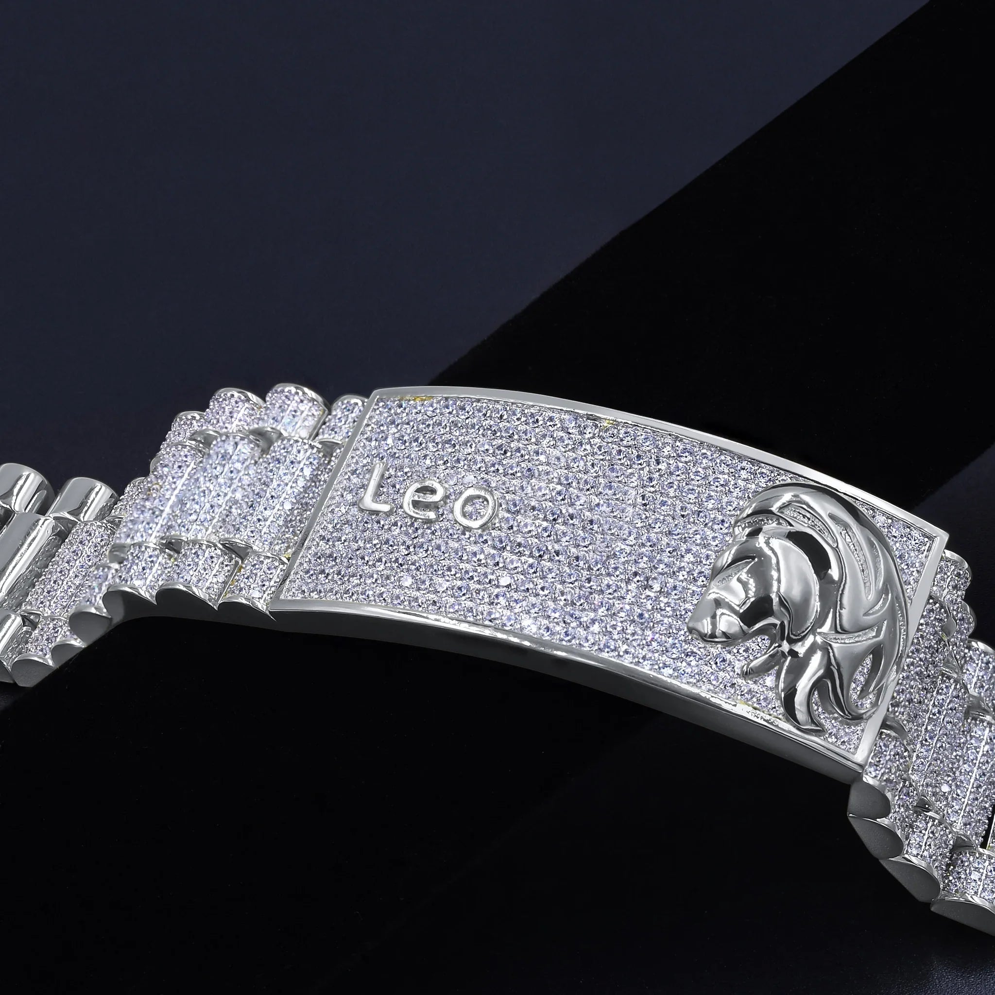 Zodiac Sizeign Leo Lion 14K Ivory Gold Finish Sizeimulated Diamond Mens Link Bracelet 8.5''