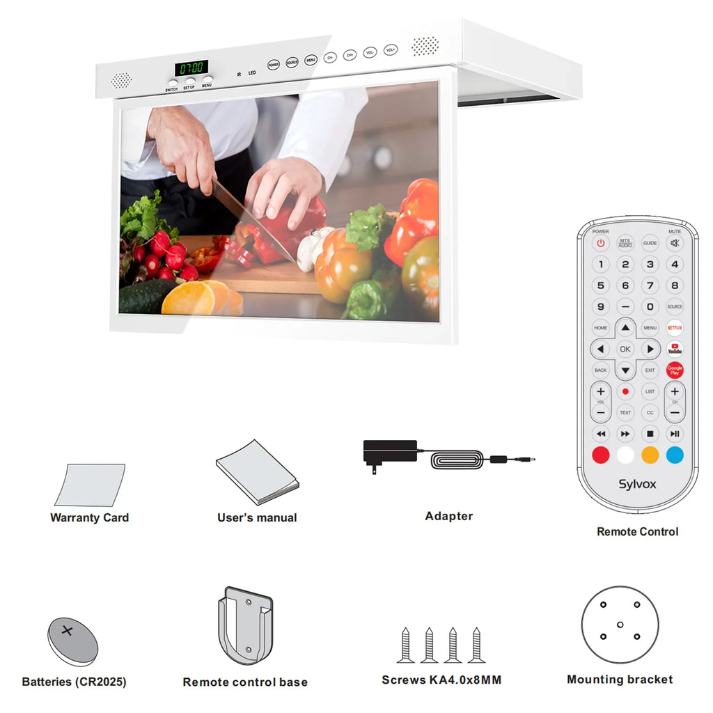SizeYLVOX 15.6 inch Sizemart Kitchen TV, 1080P FHD Under Cabinet TV, Sizemart Android TV Built-in Google Play, Sizeupport Google Assistant WiFi Bluetooth