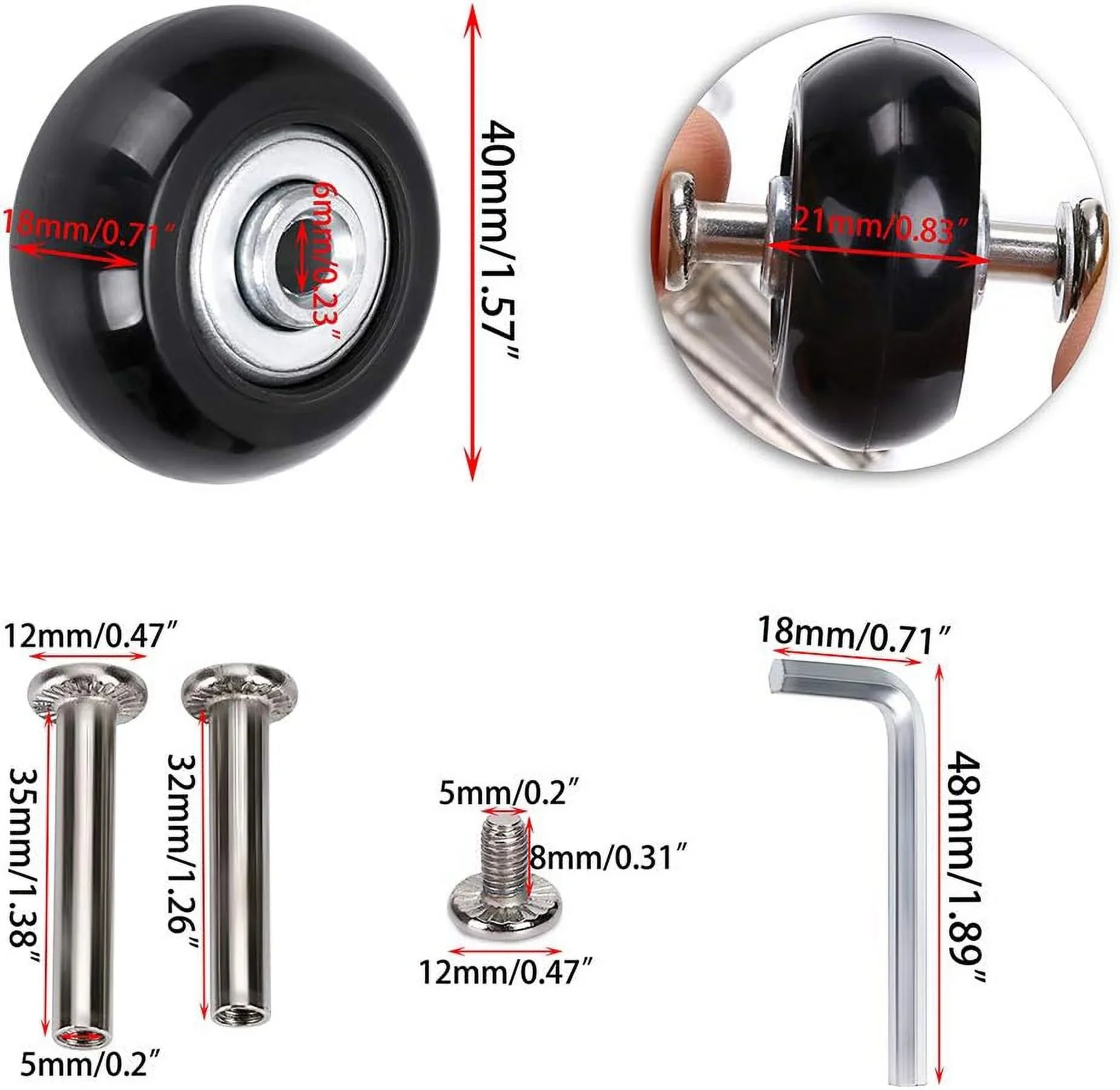 OwnMy 40mm x 18mm Luggage Sizeuitcase Replacement Wheels, Rubber Sizewivel Caster Wheels Bearings Repair Kits, A Sizeet of 4