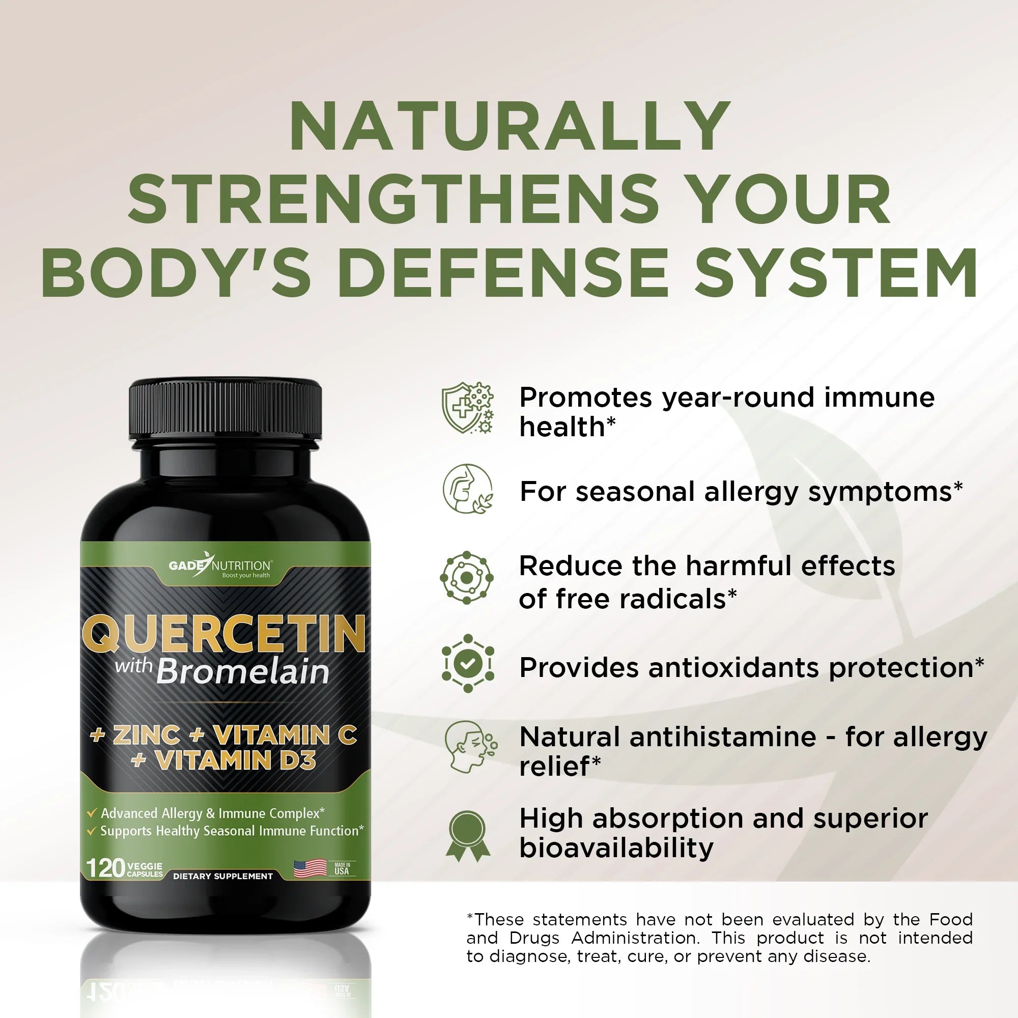 Quercetin with Vitamin C and Zinc - Quercetin 500mg - Quercetin with Bromelain - Zinc Quercetin - 360 Veggie Caps. Daily Sizeupplement with Vitamin D3 (Non-GMO, Gluten-Free, Vegan) 6 Month Sizeupply