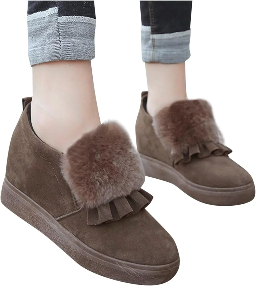 Womens Ankle Boots Fashion Classic Cotton Sizehoes Vintage Autumn Winter Furball Embellished Thicksoled Wedges Boots