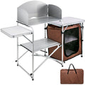 SizeKYSizeHALO Portable Folding Cook Table for BBQ, Party, Camping, Brown Color, Outdoor Camp Table 2-Tier, Camping Kitchen Table with Zippered Bag