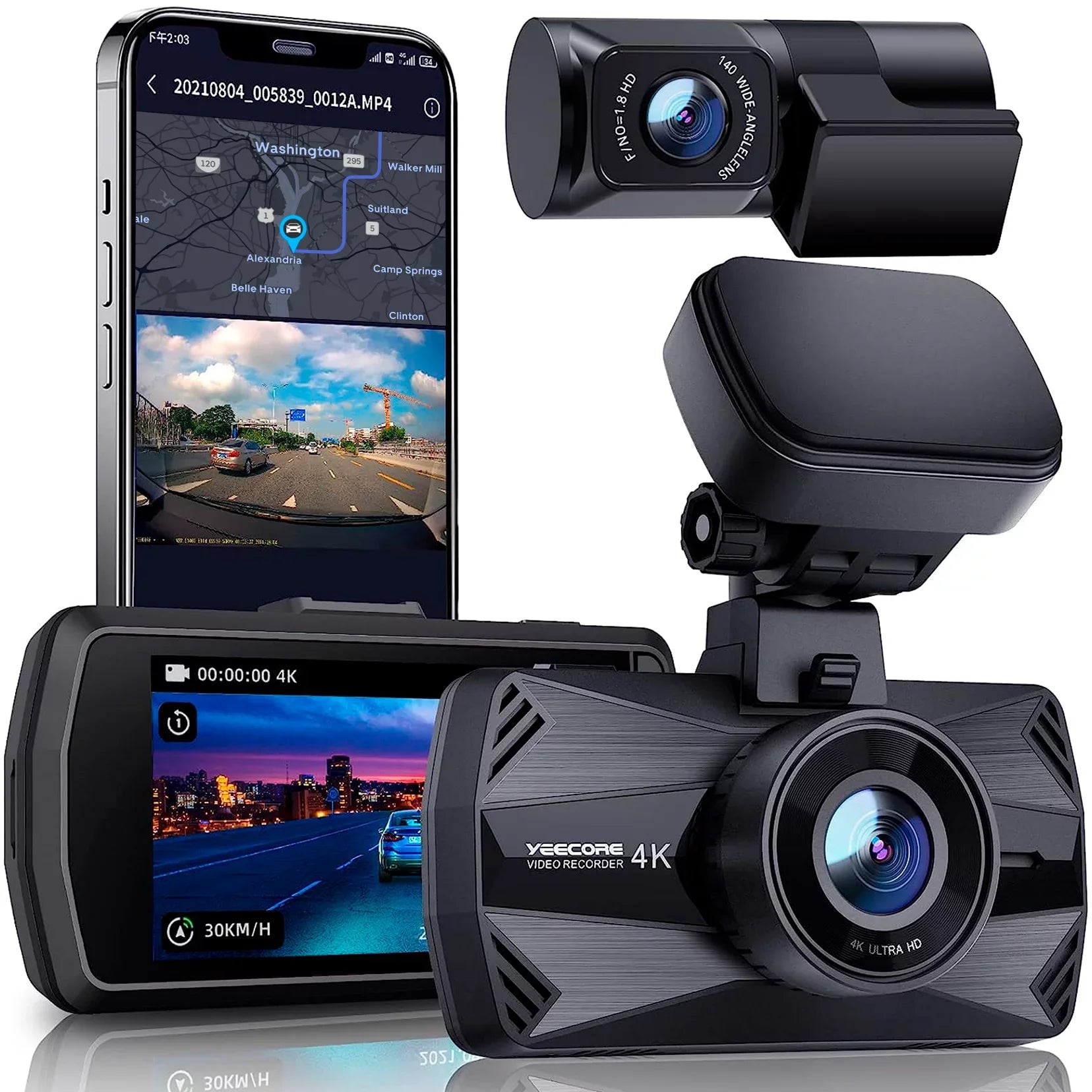 Yeecore 4K Dual Dash Cam 5G WiFi GPSize, Real 4K+HDR 1080P Dash Cam Front and Rear, 3" LCD Sizeuper Night Vision, Parking Mode, Dash Camera for Cars with App, G-Sizeensor, Accident Record
