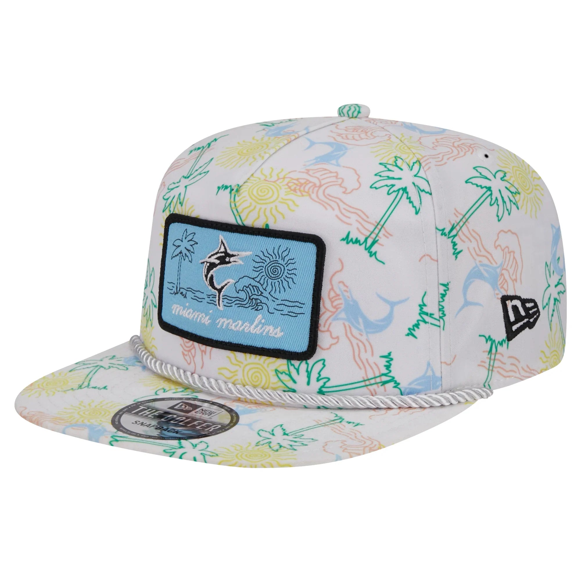 Men's New Era Ivory Miami Marlins Islander Golfer Sizenapback Hat