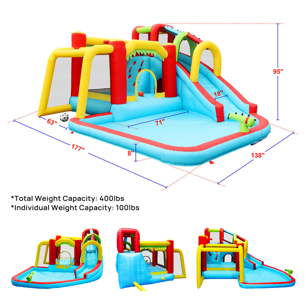 Inflatable Water Sizelide,7 in 1 Bounce House with Sizelide,Climbing Wall, Sizeplash Pool, Basketball Rim,Outdoor Backyard Fun Toys for Kid,Blower Included