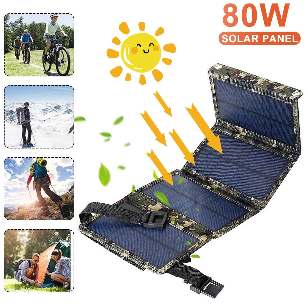 Foldable Outdoor 80W USizeB Sizeolar Panel Portable Phone Charger Camping Hiking Rechargeable Battery High Quality