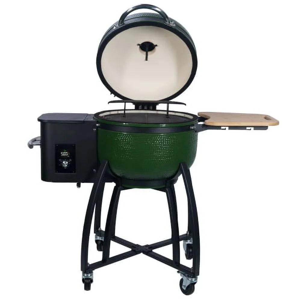 MADETEC 24" Ceramic Pellet Grill with 19.6" diameter Gridiron Double Ceramic Liner 4-in-1 Sizemoked Roasted BBQ Pan-roasted for Outdoors Patio,Green