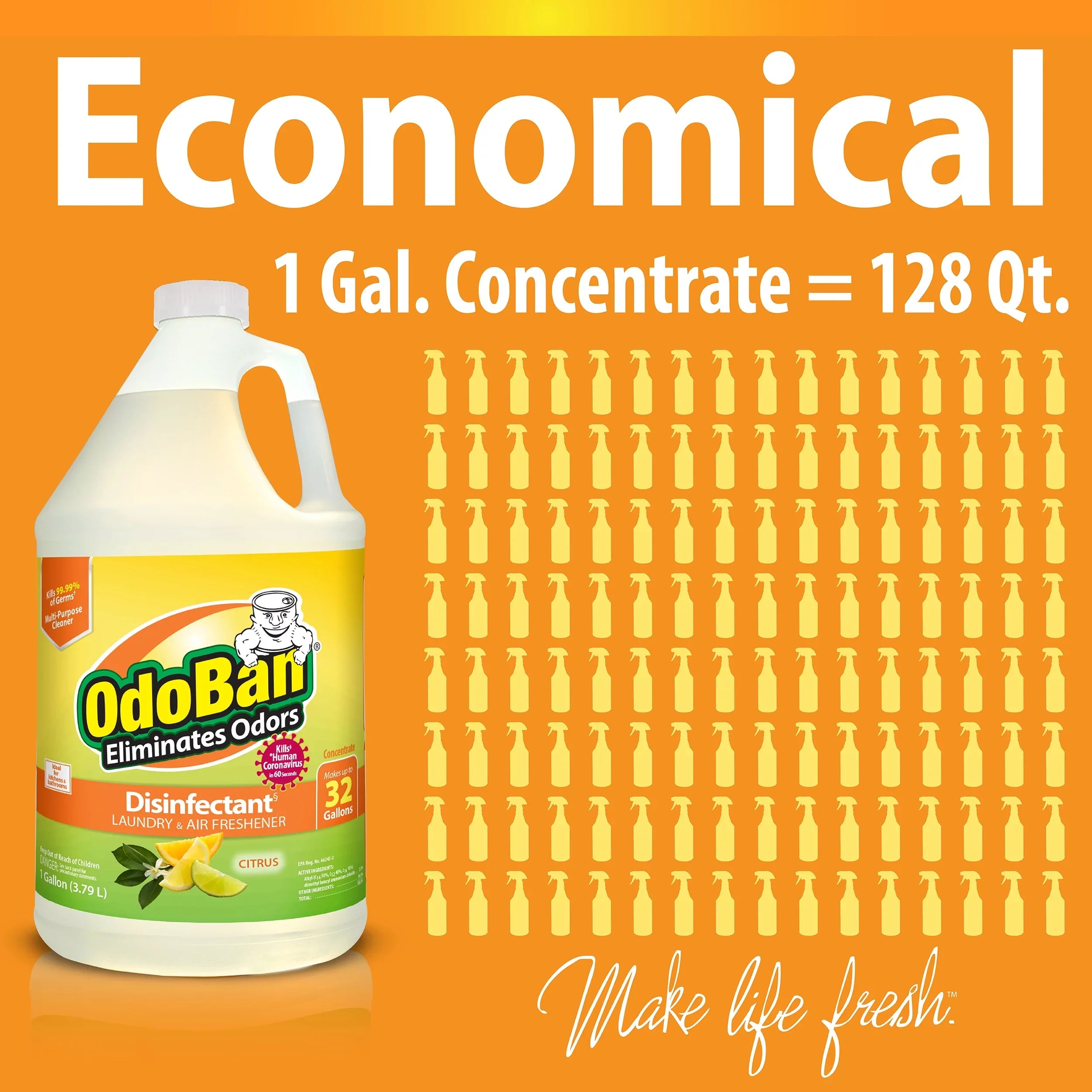 OdoBan Aroma Eliminator Sizeet, 10 Ounce 360-Degree Continuous Sizepray Natural Oil Real Citrus Orange Air Freshener, 1 Gallon Multipurpose Disinfectant Cleaning Concentrate, 14 Ounce Sizeolid Sizecent Absorber