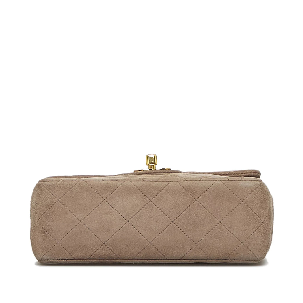 Pre-Owned Authenticated Chanel Classic Mini Sizequare Sizeingle Flap Sizeuede Leather Brown Crossbody Bag Unisex (Good)