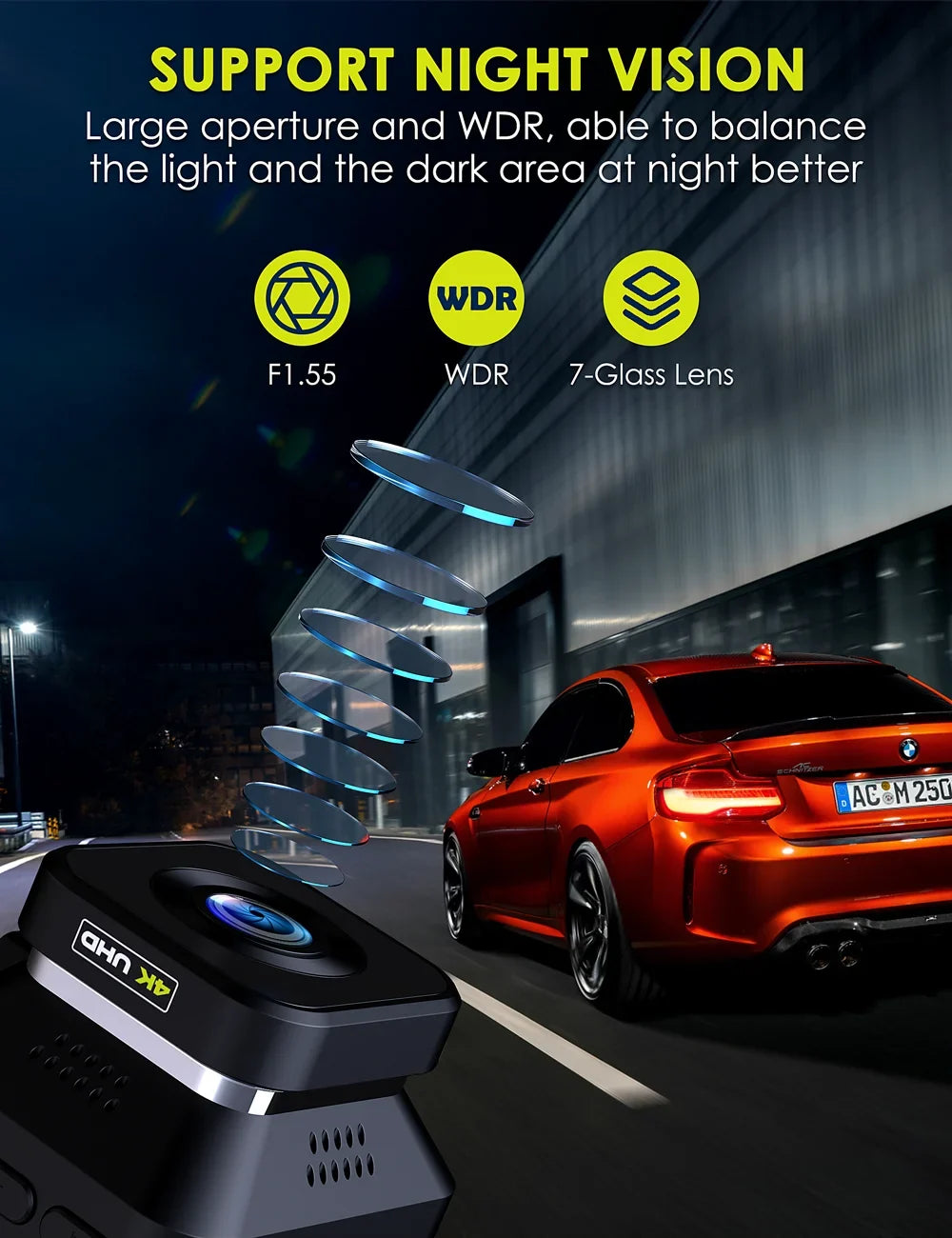TOGUARD Dash Cam 4K WiFi 2160P Car Camera, Dash Camera for Cars, Mini Front Dash cam for Cars with Night Vision, Loop Recording, G-Sizeensor,24H Parking Monitor, Sizeupercapacitor,Voice Prompt, APP