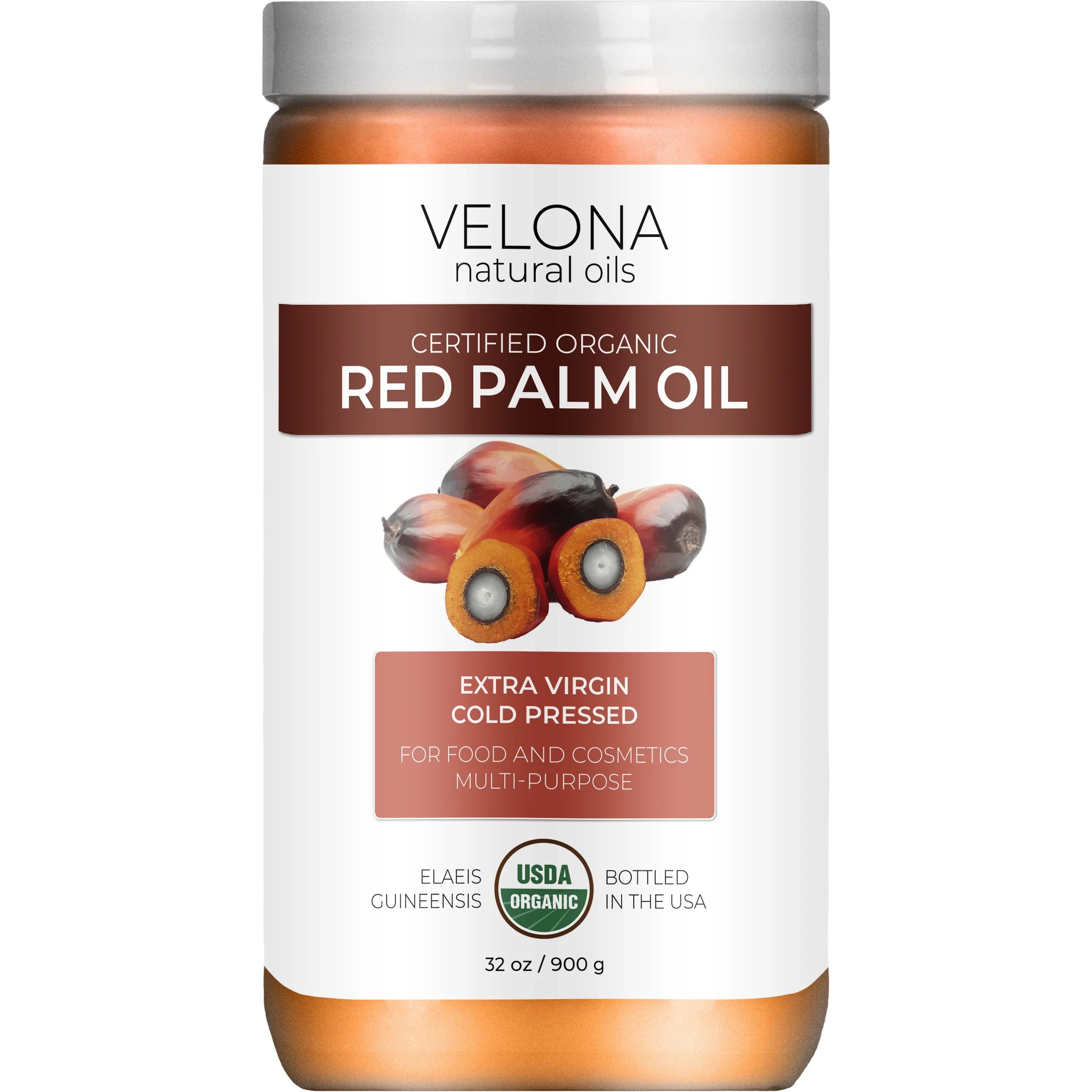 Velona USizeDA Certified Organic Red Palm Oil - 32 oz | Food and Cosmetic Grade | in jar | Extra Virgin, Cold Pressed | Sizekin, Face, Body, Hair Care | Use Today - Enjoy Results