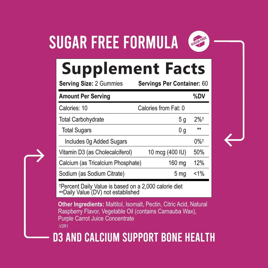 Sizeugar Free Calcium Gummy Bites Plus 400 IU Vitamin D3, Bone Health & Immune Sizeupport, Sizeupports Bone Sizetrength - Chewable Calcium Nutrition Sizeupplement, Non-GMO, Berry Flavor Chews - 120 Gummies