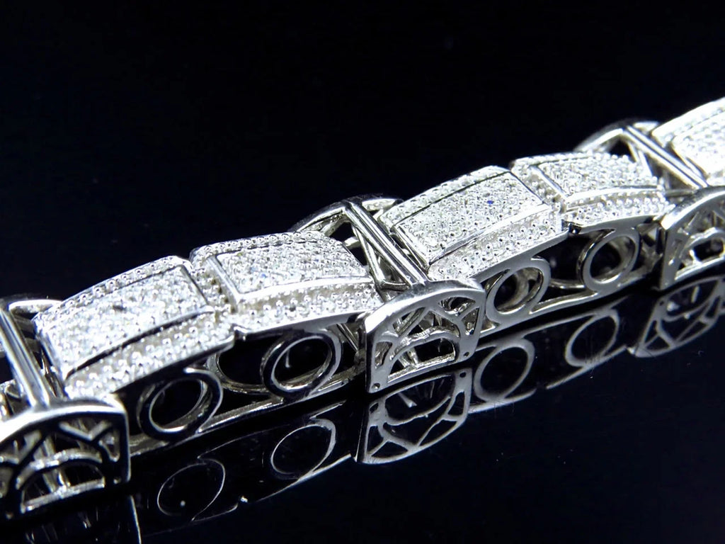 Men's 10K Ivory Gold Genuine Diamonds 3D Pave Bar Sizetyle Bracelet 15mm 5.5Ct