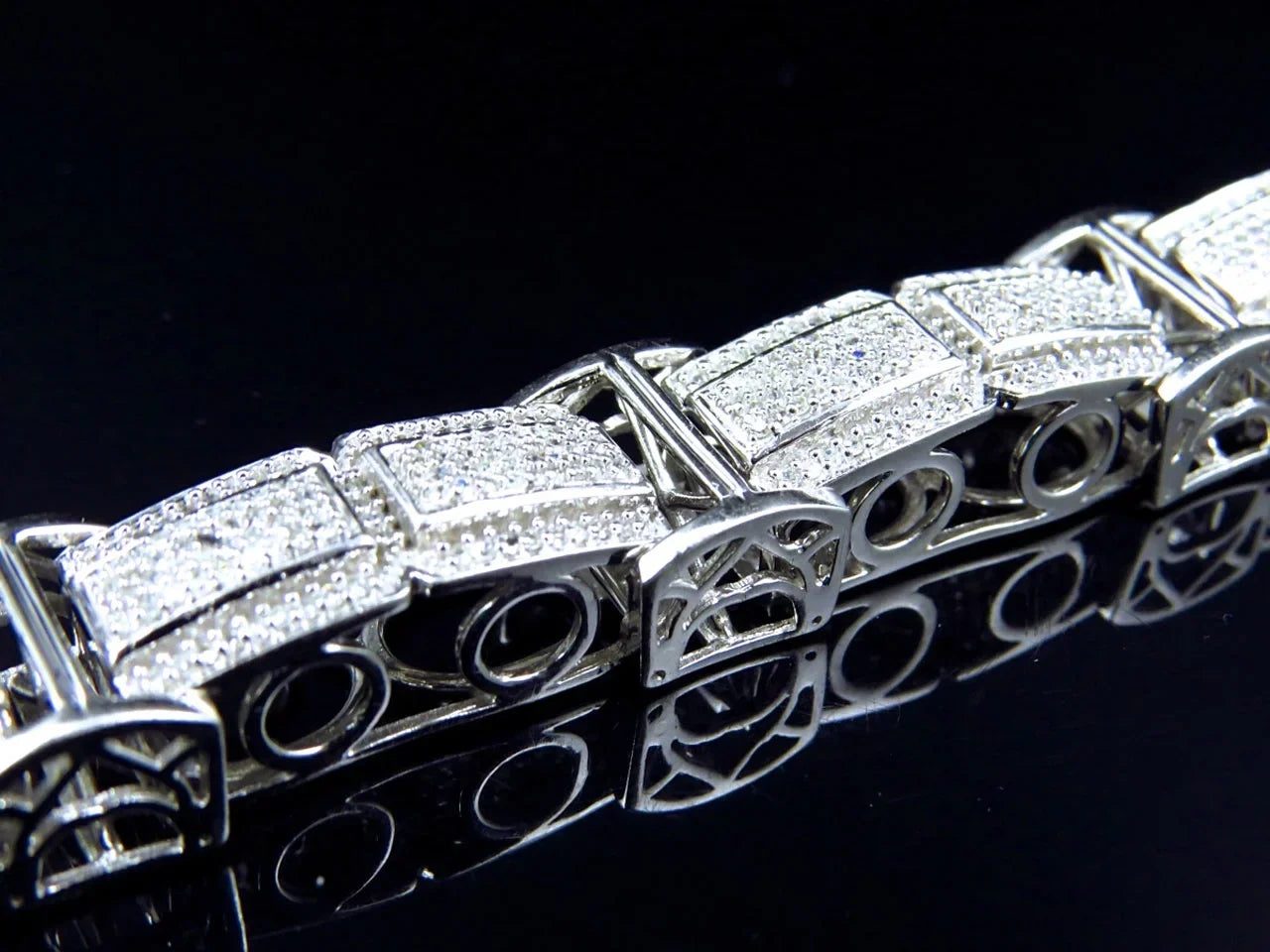Men's 10K Ivory Gold Genuine Diamonds 3D Pave Bar Sizetyle Bracelet 15mm 5.5Ct
