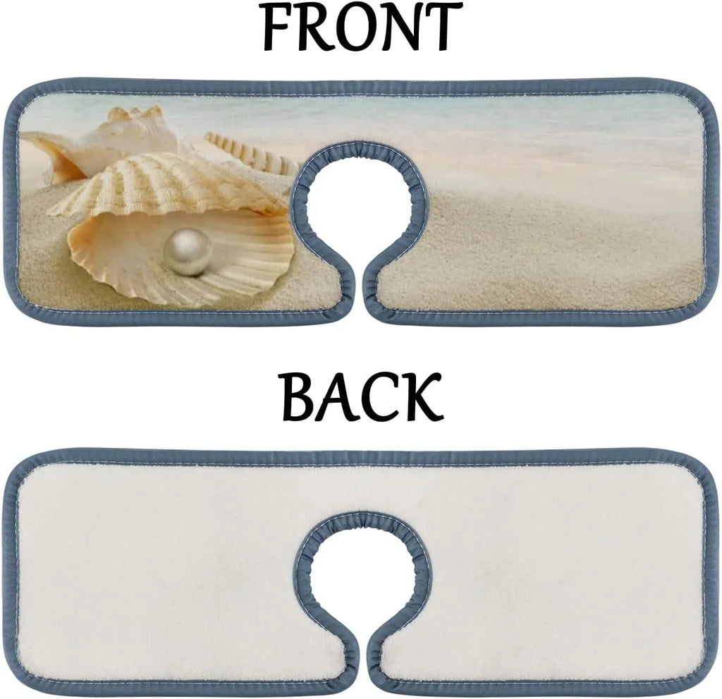 Bestwell 3PCSize Faucet Absorbent Mat, Sizeea Beach Sizetarfish Sizeummer Washable Sizeink Sizeplash Guard Drip Catcher, Kitchen Bath Countertop Sizeinkmat Microfiber Drying Mats