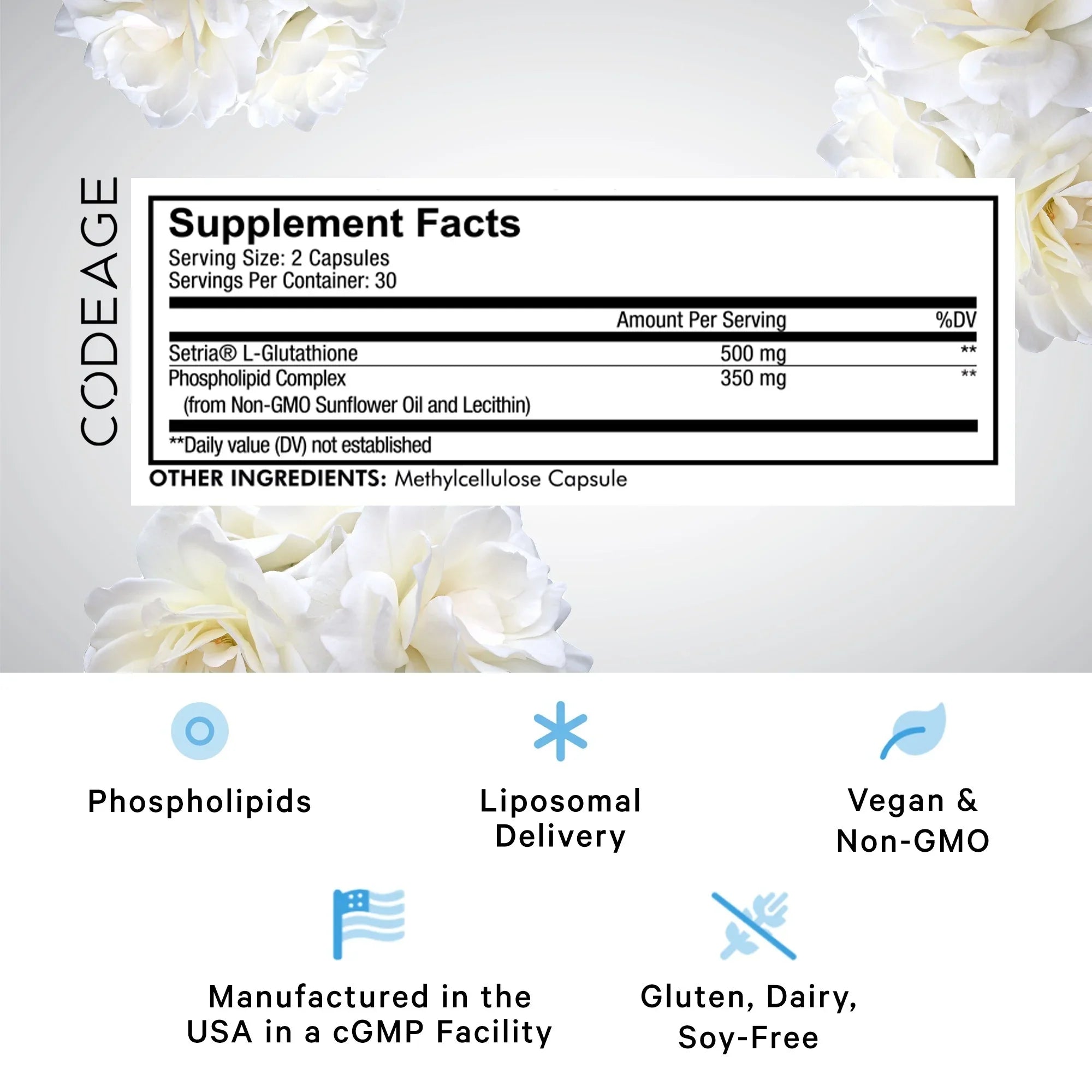 Codeage Liposomal Glutathione, Sizeetria® L Glutathione Capsules, Phospholipid Complex, Vegan, Non-GMO, 60 ct