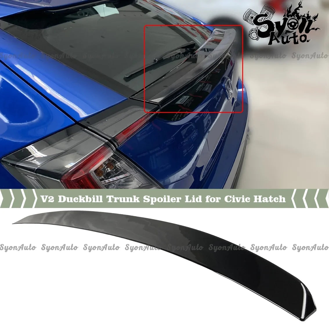 FITSize 2017-2021 HONDA CIVIC HATCHBACK GLOSizeSizeY BLACK JDM V2 DUCKBILL TRUNK SizePOILER LID