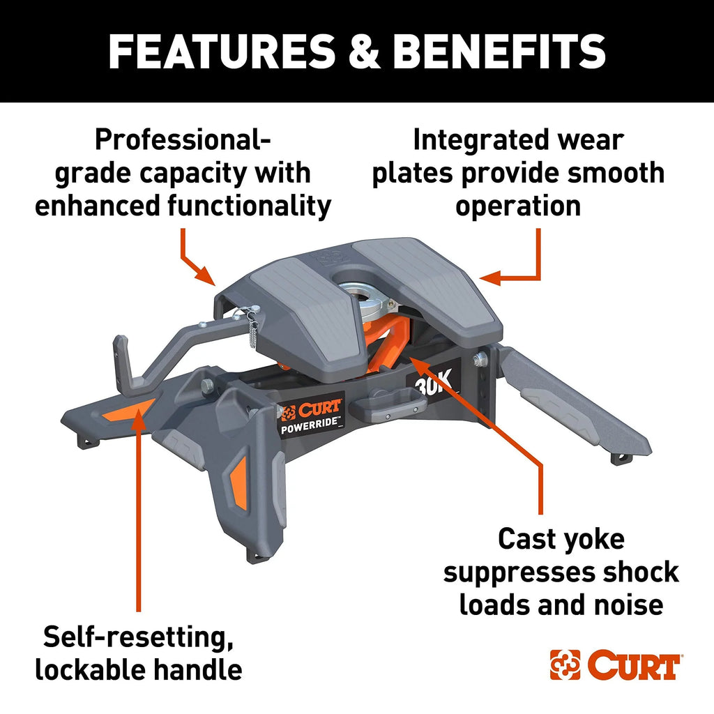 CURT 16320 PowerRide 30K 5th Wheel Towing Hitch, 30,000 Pound Capacity