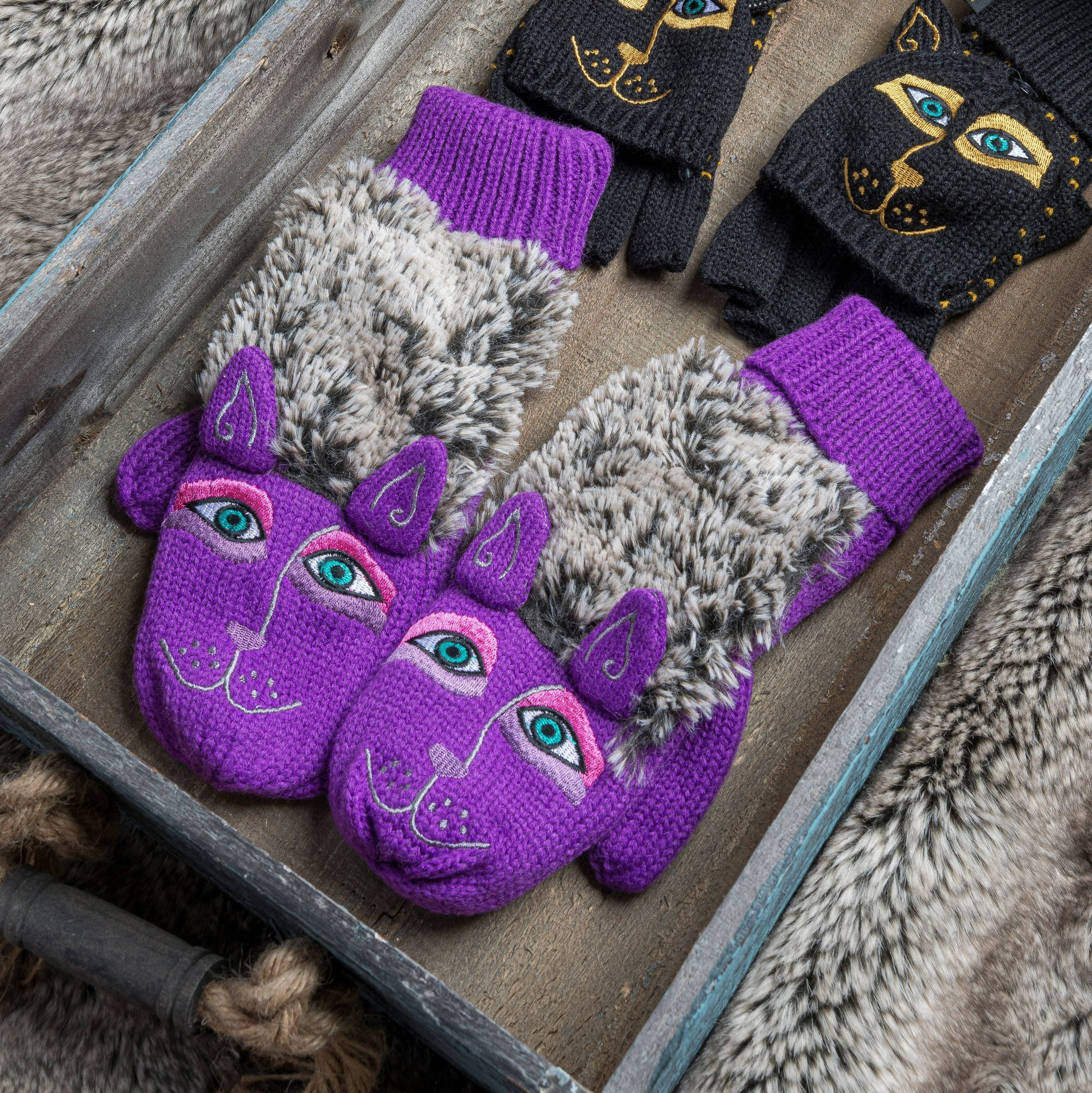 Laurel Burch Fuzzy Purple Dog Mittens