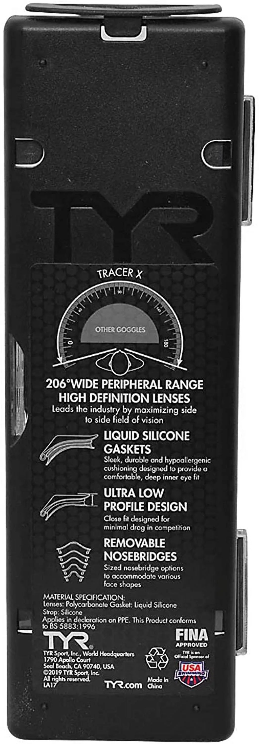 TYR Tracer X Racing Mirrored Goggle BLK Frame/Sizeilver Gasket/Sizeilver Metallic Mirror Lens