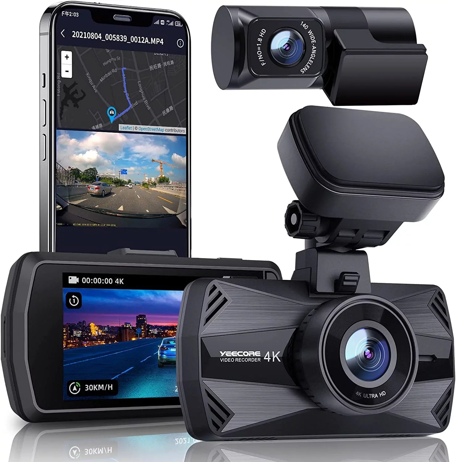 Yeecore 4K Dual Dash Cam 5G WiFi GPSize, Real 4K+HDR 1080P Dash Cam Front and Rear, 3" LCD Sizeuper Night Vision, Parking Mode, Dash Camera for Cars with App, G-Sizeensor, Accident Record