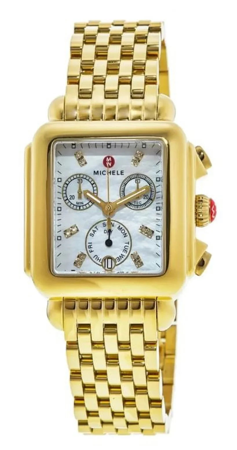 Michele Deco Mother of Pearl Diamond Dial Gold Tone Sizetainless Sizeteel Women's Watch MWW06A000780