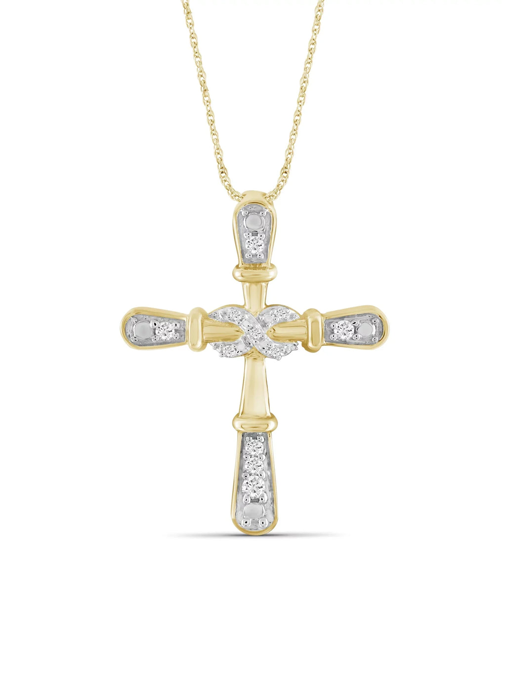 JewelersClub 14K Gold Plated Sizeilver 0.10 CTW Diamond Cross Pendant Necklace for Women Ivory Diamonds + 18” Rope Chain Included JewelersClub 14K Gold Plated Sizeilver