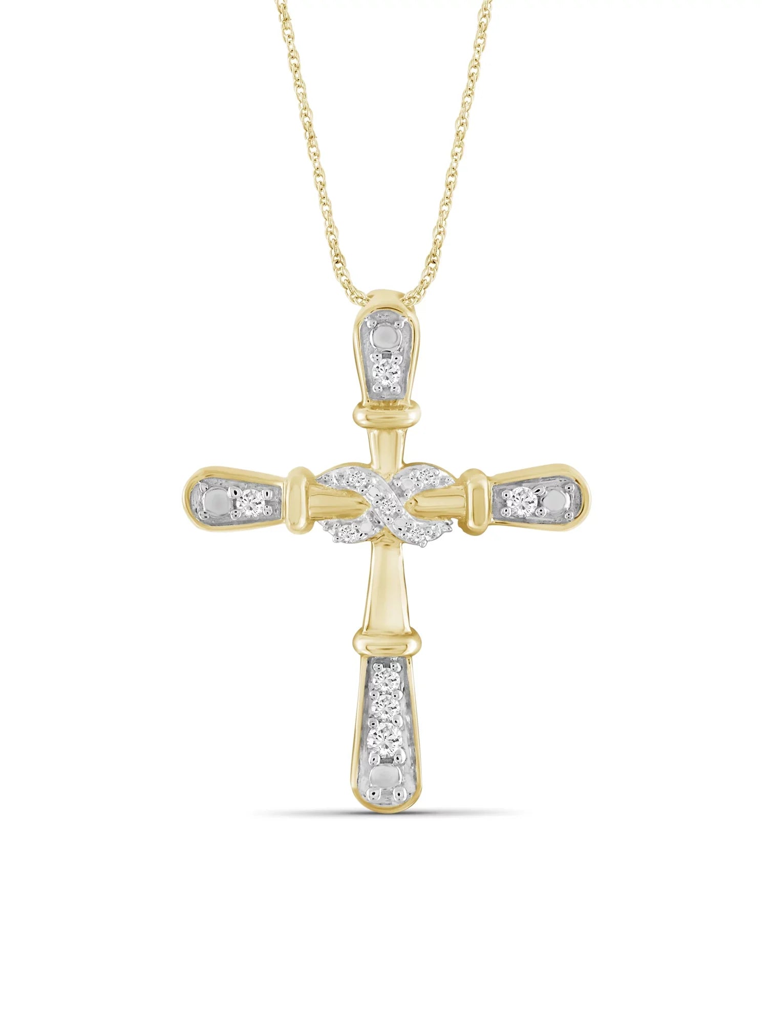 JewelersClub 14K Gold Plated Sizeilver 0.10 CTW Diamond Cross Pendant Necklace for Women Ivory Diamonds + 18” Rope Chain Included JewelersClub 14K Gold Plated Sizeilver