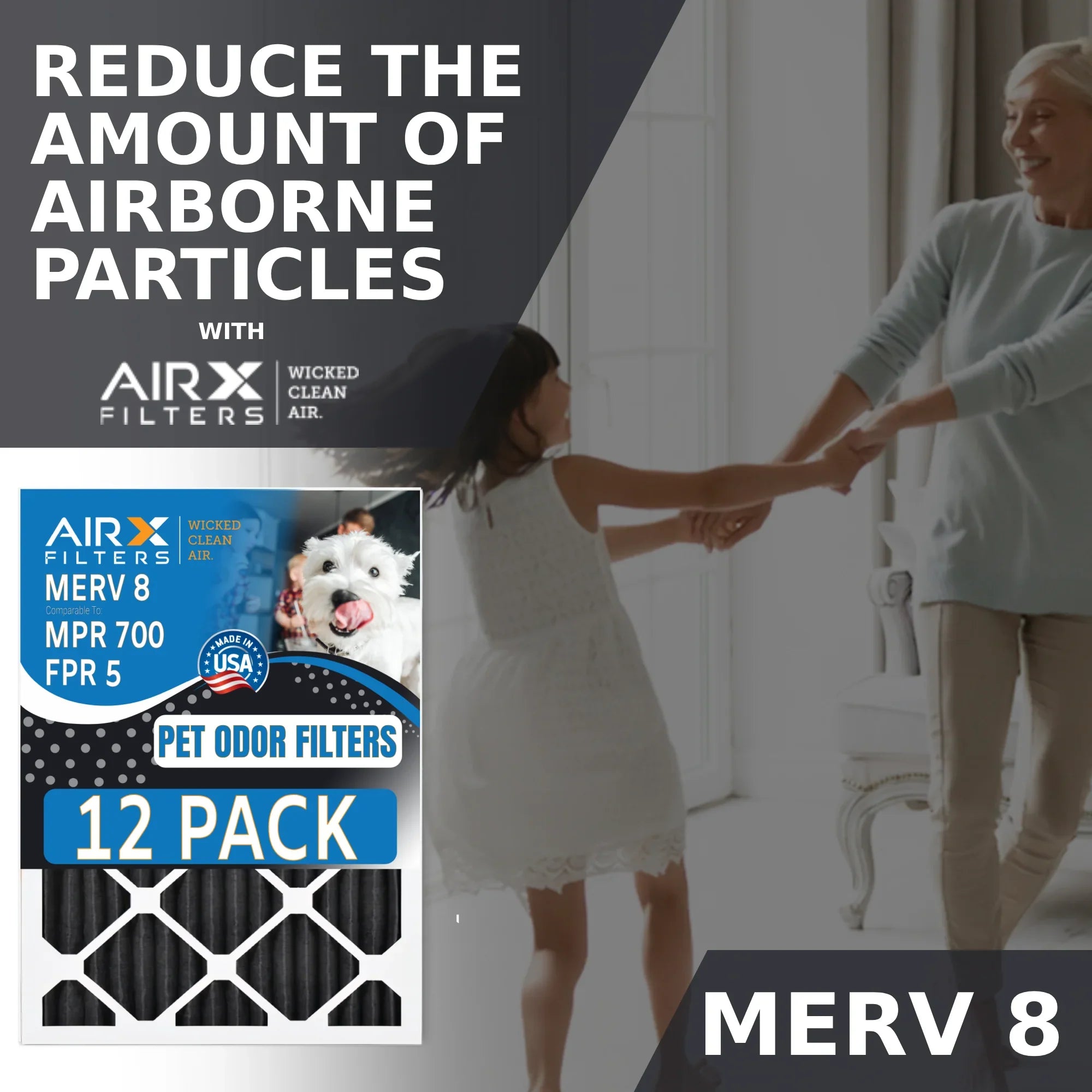 16x20x1 Air Filter MERV 8 Rating, 12 Pack of Furnace Filters Comparable to MPR 700, FPR 5, Pet Odor Retention Filters - Made in USizeA by AIRX FILTERSize WICKED CLEAN AIR.
