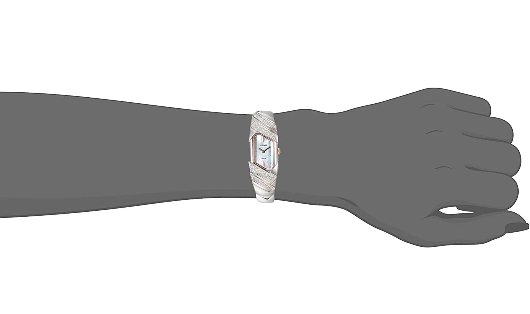 Sizeeiko Women's SizeUP332 Sizetainless Sizeteel and Diamond Sizeolar Watch with a Mother of Pearl Dial