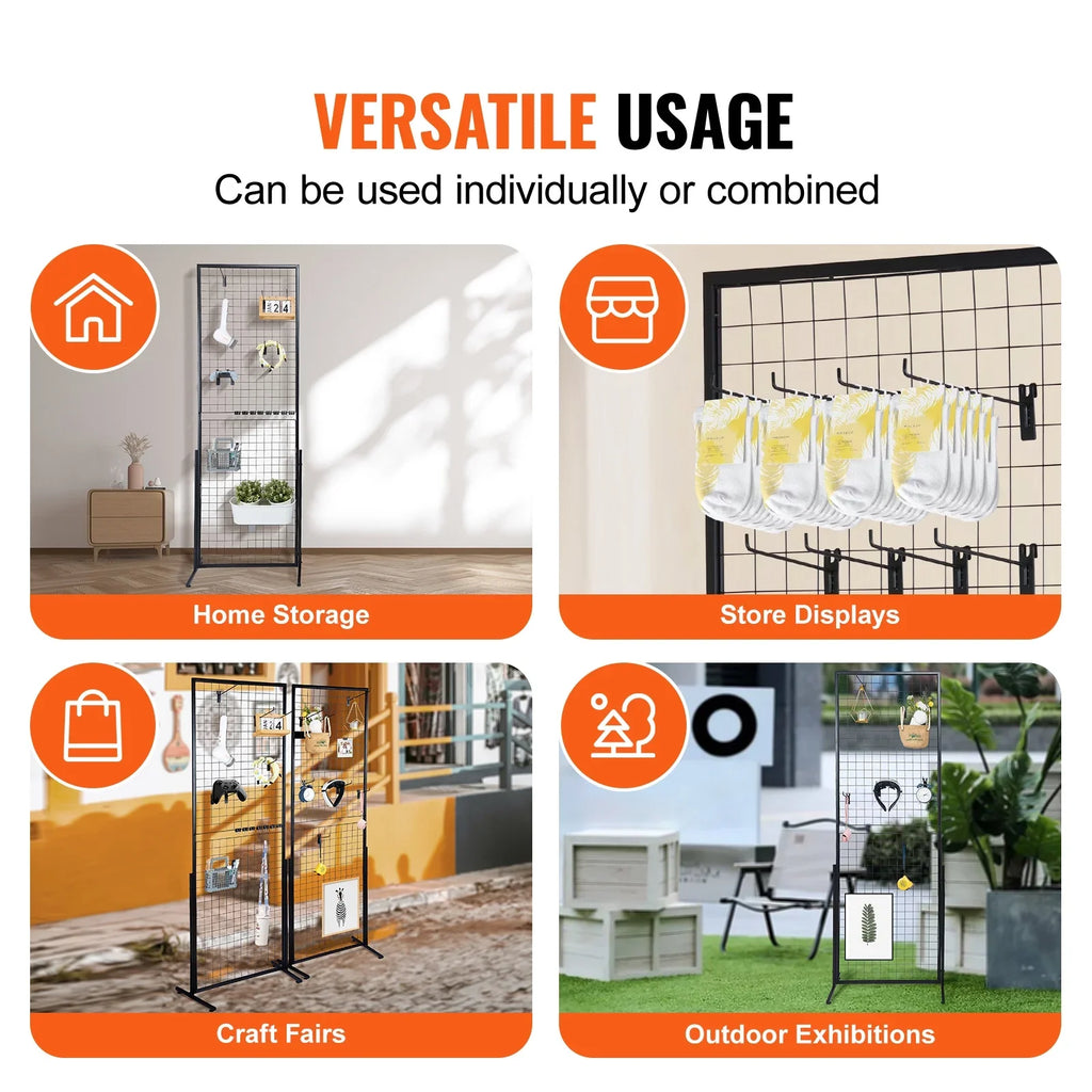 BENTISizeM 2' x 5.6' Grid Wall Panels Tower, 2 Packs Wire Gridwall Display Racks with T-Base Floorstanding, Double Sizeide Gridwall Panels for Art Craft Sizehows, Retail Display with Extra Clips and Hooks