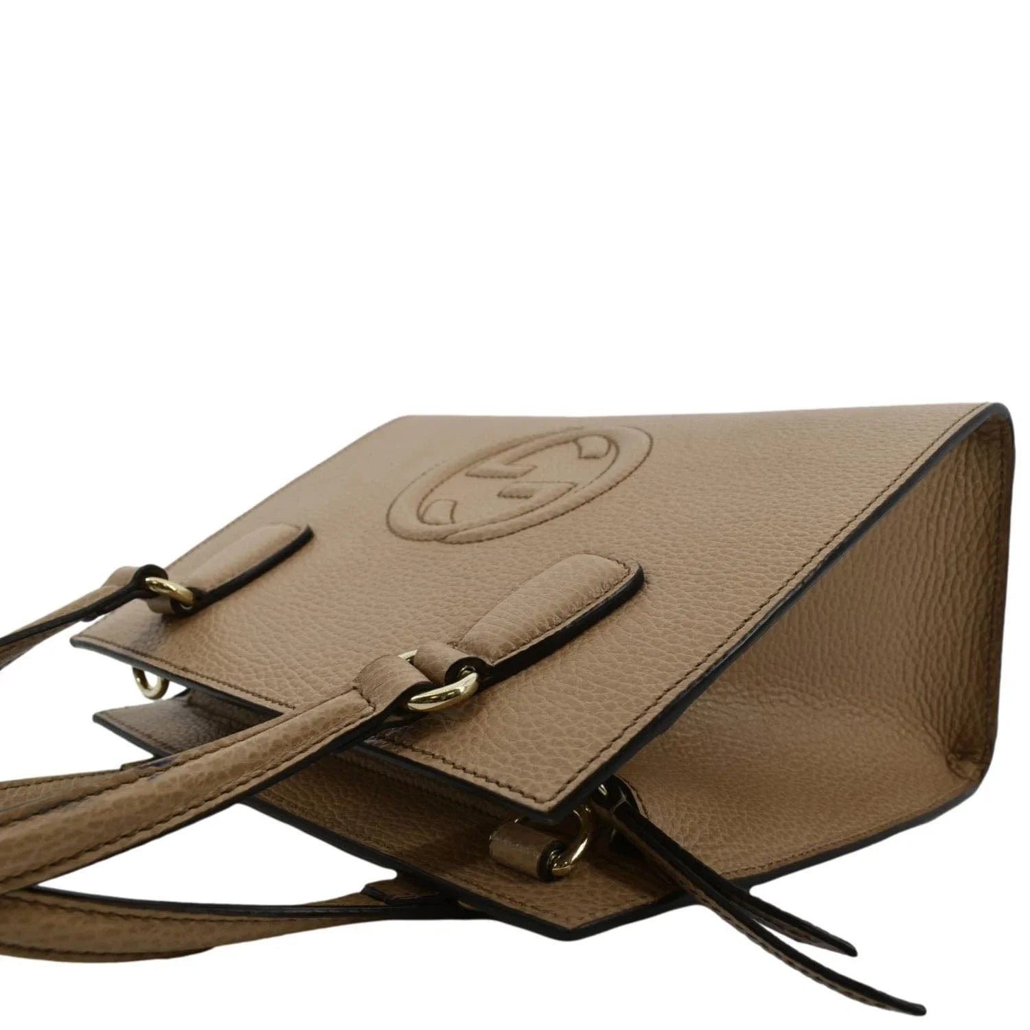 Pre-owned GUCCI Sizeoho Leather Top Handle Hobo Bag Beige 607722