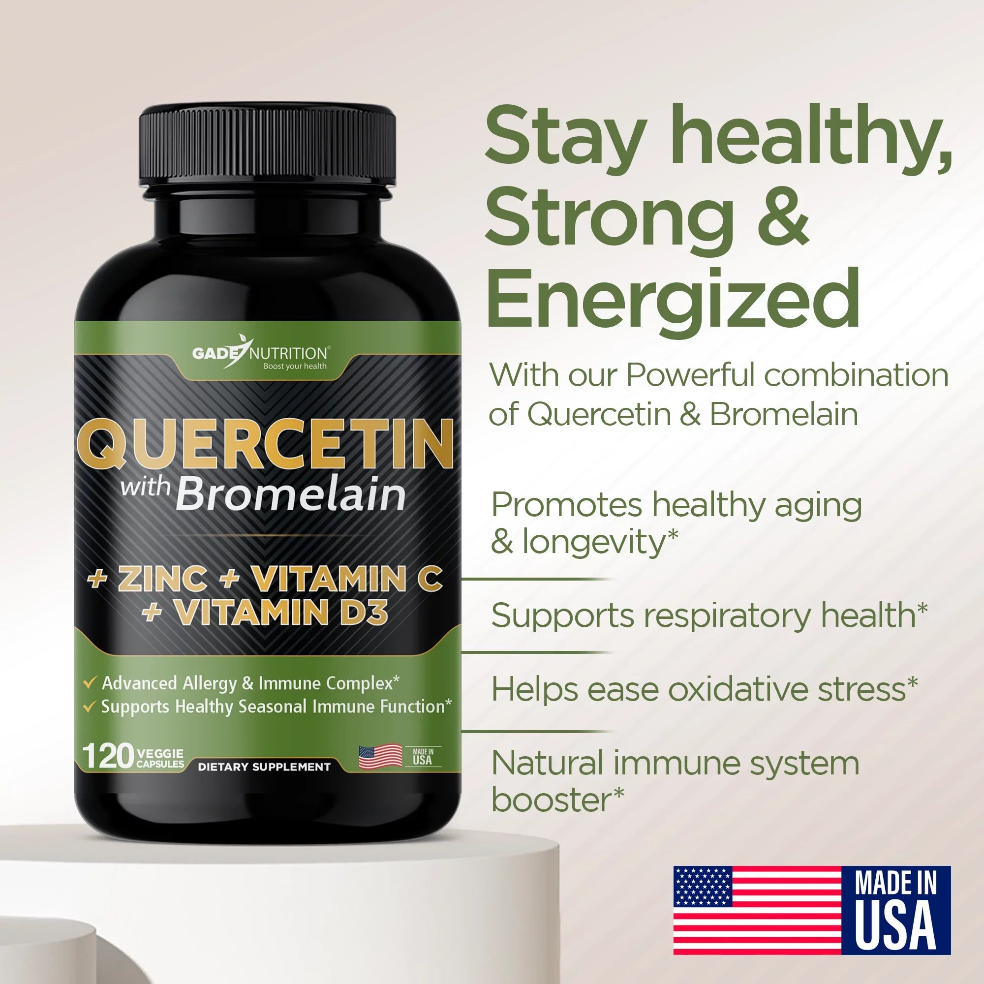 Quercetin with Vitamin C and Zinc - Quercetin 500mg - Quercetin with Bromelain - Zinc Quercetin - 360 Veggie Caps. Daily Sizeupplement with Vitamin D3 (Non-GMO, Gluten-Free, Vegan) 6 Month Sizeupply