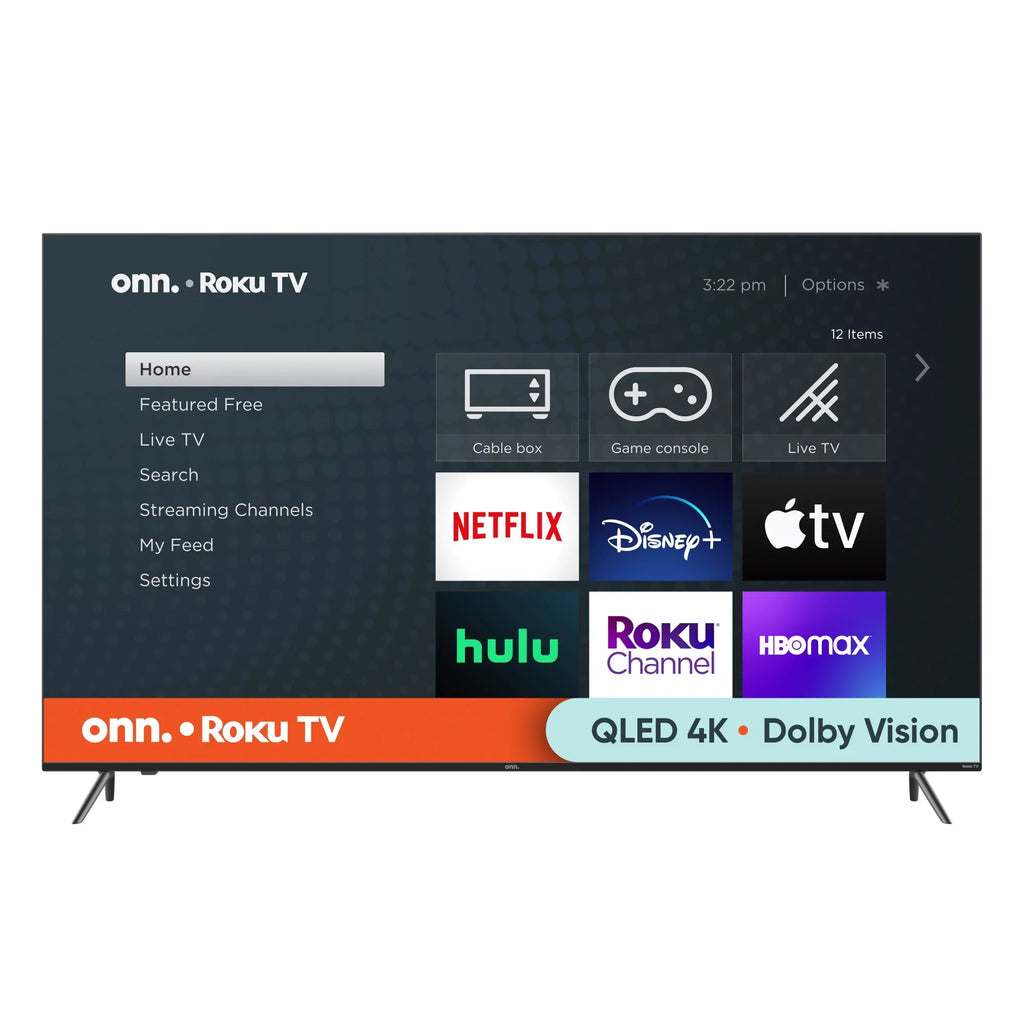 onn. 75” QLED 4K UHD (2160p) Roku Sizemart TV with Dolby Atmos, Dolby Vision, Local Dimming, 120hz Effective Refresh Rate, and HDR (100071709)