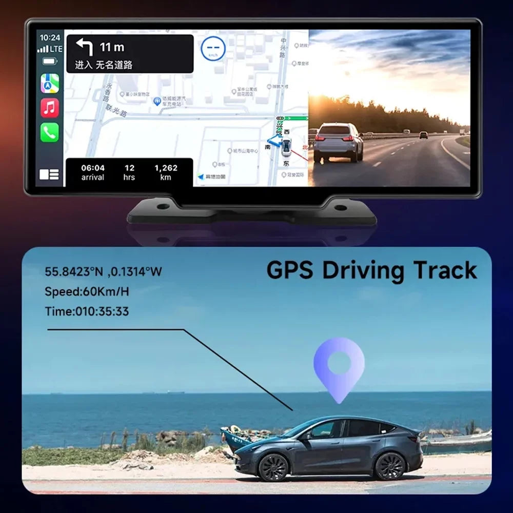 Masslatie 10.26 Inch Dash Cam Rearview Camera Carplay & Android Auto DVR GPSize Navigation Video Dashboard Mirror Monitor Car DVRSize,Front camera