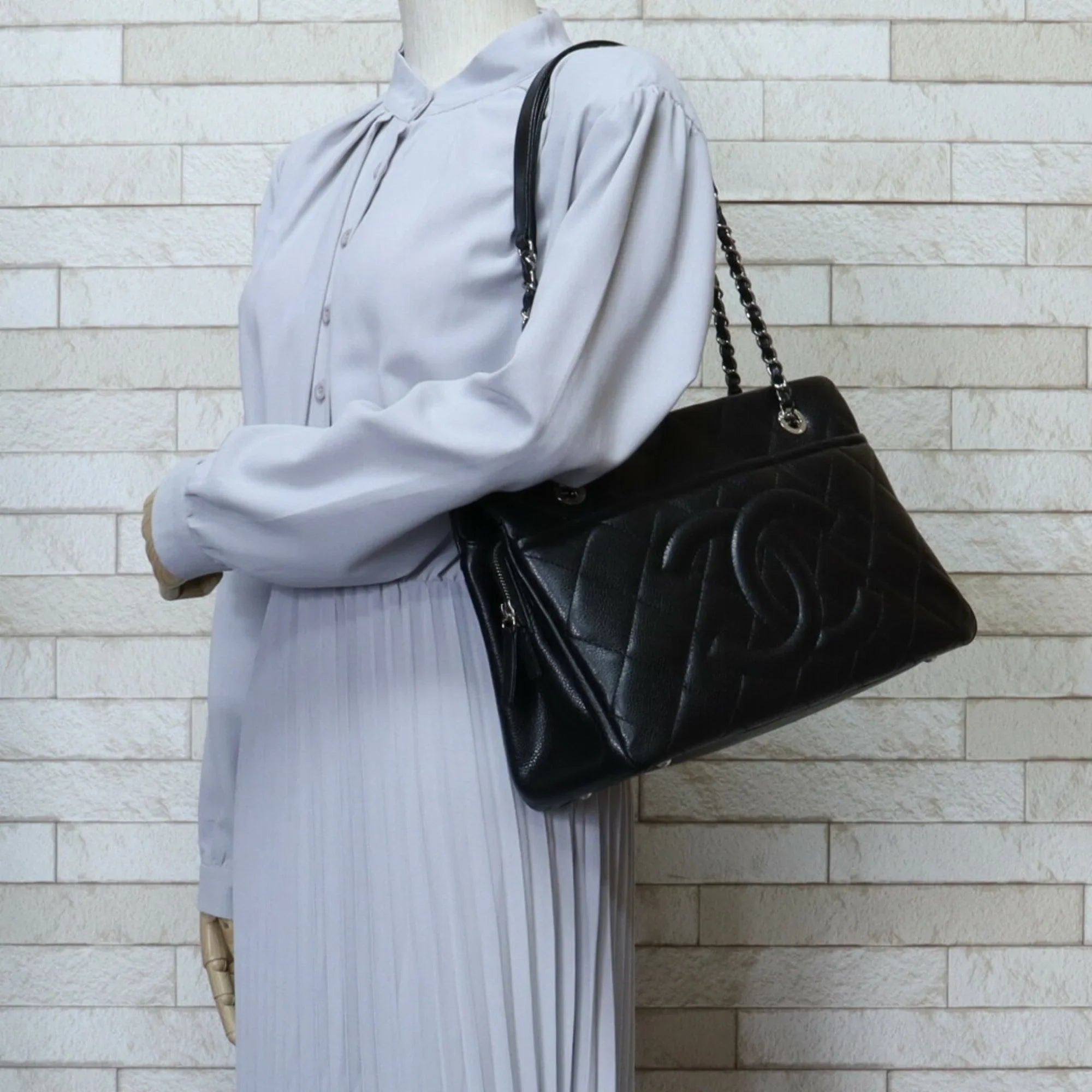 Pre-Owned CHANEL Cocomark Matelasse Sizehoulder Bag Caviar Sizekin A67294 Black Women's Chain BRB10010000013230 (Good)