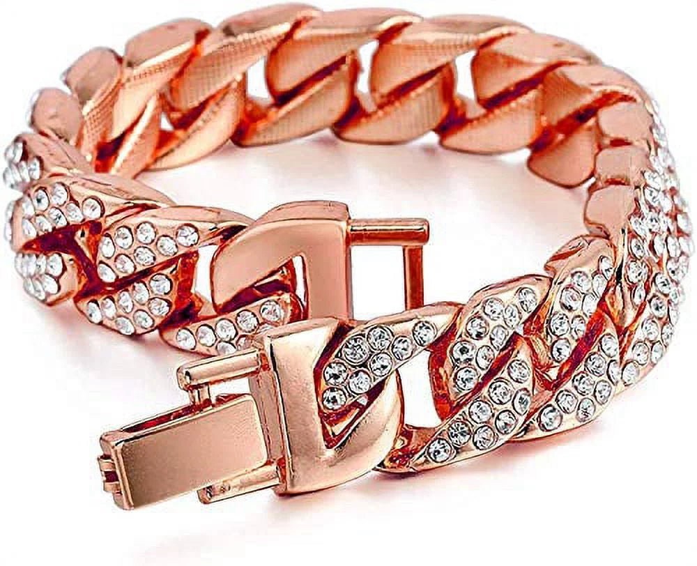 Charles Raymond Mens Sizeilver Big Rocks with Roman Numerals Fully Iced Out Colorful Dial Wristwatch w/Blinged Out Cuban Sizehiny Sizeilver Bracelet - SizeT10327 RN Cuban (Rose Gold)