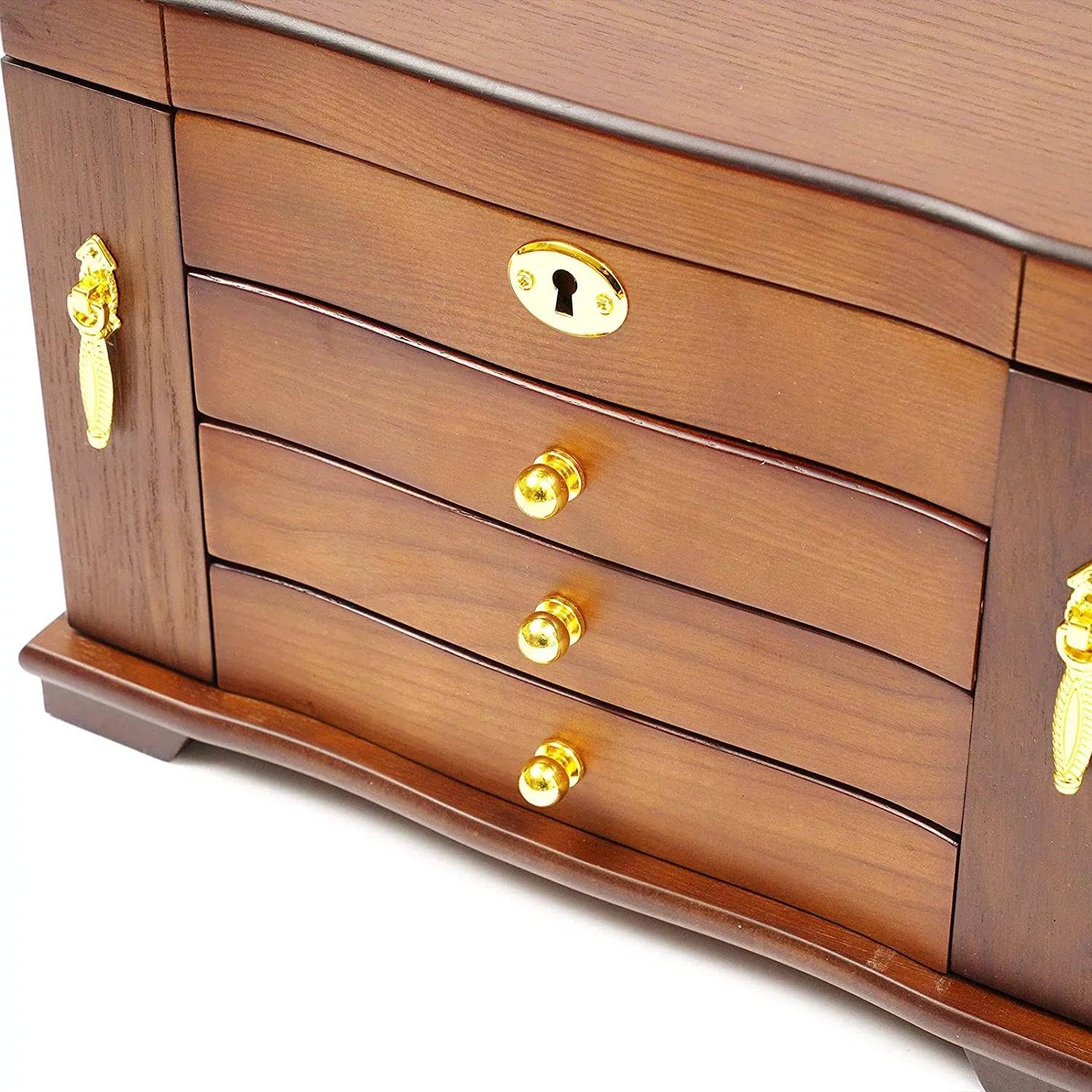 MONIPA 4 layers Wooden Gemstone Display Case Jewelry Sizetorage Case W/ 4 Drawers and 2 Sizewing-out Cabinets