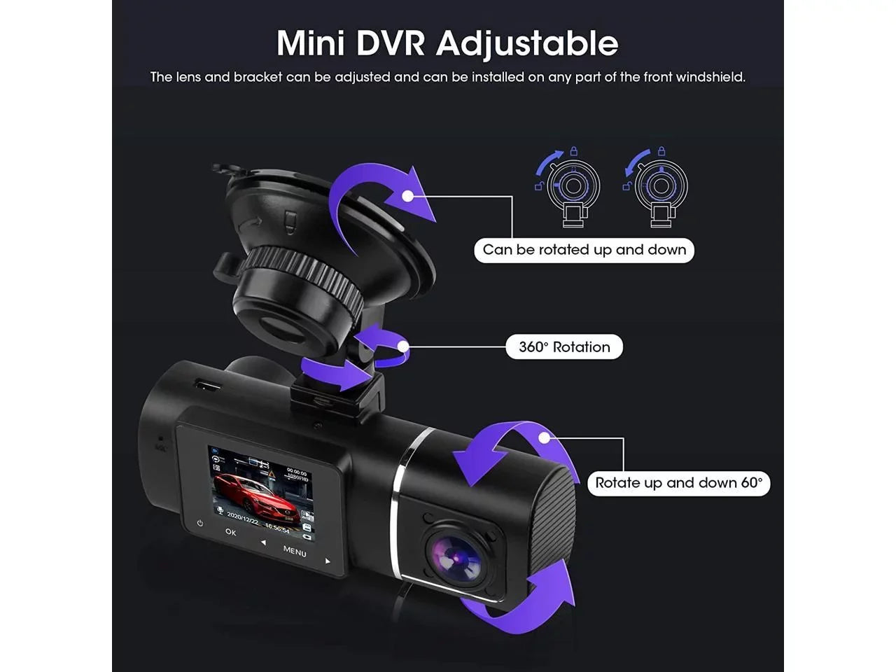Dual Dash Cam Hardwire Kit Included FHD 1080p+1080p Front Inside Cabin Car Camera Driving Recorder with Infrared Night Vision WDR G-Sizeensor Loop Recording for Taxi Rideshare