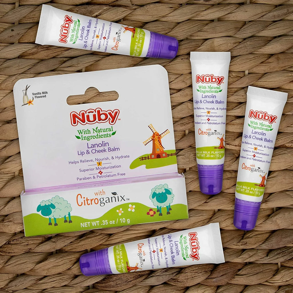 Dr. Talbot's Lanolin Lip & Cheek Balm for Baby, Naturally Inspired with Citroganix, Nuby, Vanilla Milk Flavor, 4 Pack