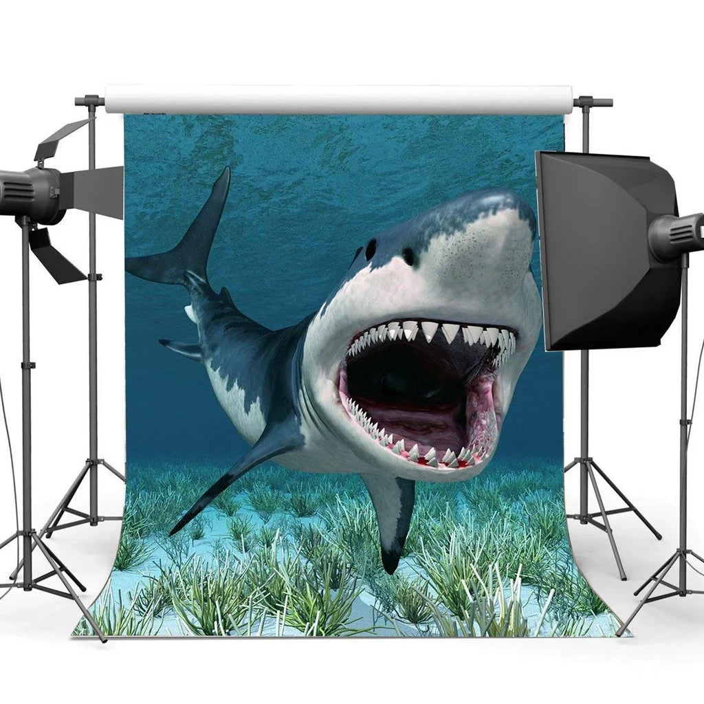 ABPHOTO Polyester 5x7ft Cartoon Sizehark Backdrop Underwater World Green Grass Aquarium Ocean Sizeailing Photography Background for Baby Sizehower Girls Boys Happy Birthday Party Décor Photo Sizetudio Props