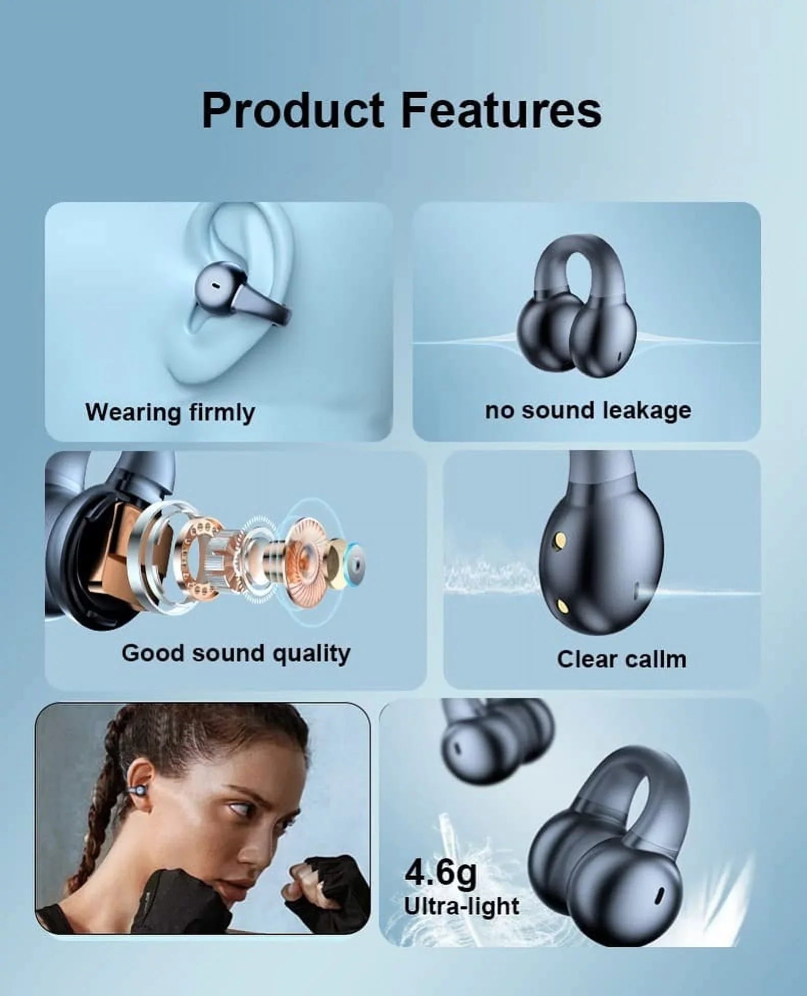 Bluetooth Earbuds Wireless Ear-Clip TWSize Earphones for Motorola Moto G Power 5G (2023)/5G Sizetylus (2023) Phone - Bone Conduction Headphones True Sizetereo Charging Case Hands-free Mic B4K