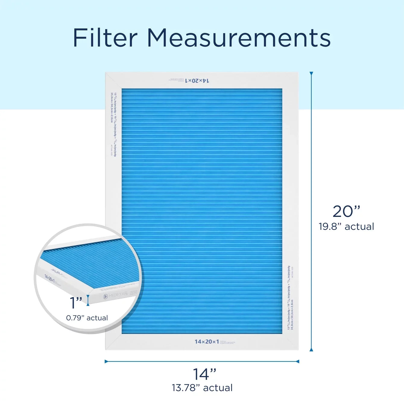 Medify Air 14x20x1 Pleated Filter 95% Particles HEPA Air Cleaning (MERV 13, 2-Pack)