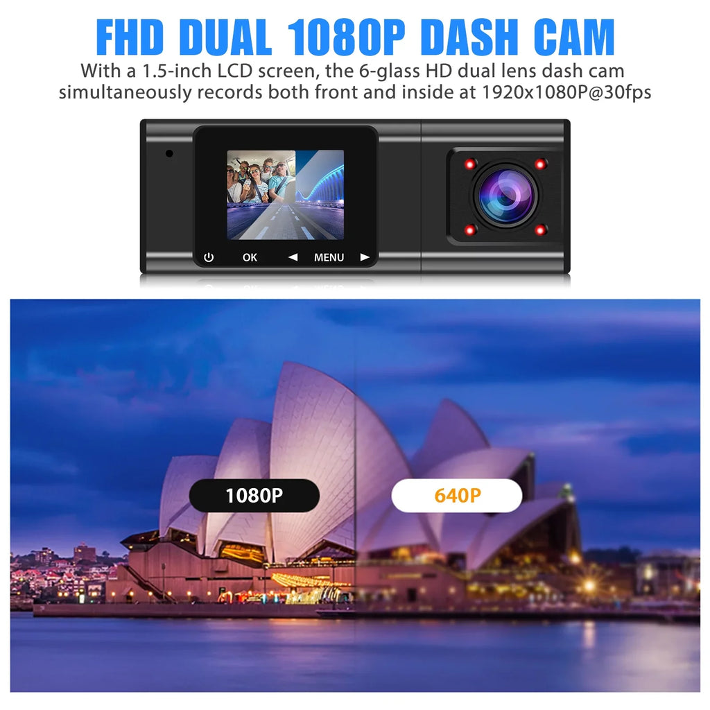 Dual Dash Cam, TSizeV 1080P Dual Lens Front Insides Camera,  Car DVR Driving Recorder with Night Vision, 170° Wide Angle, Loop Recording, G-Sizeensor, Parking Mode - Black