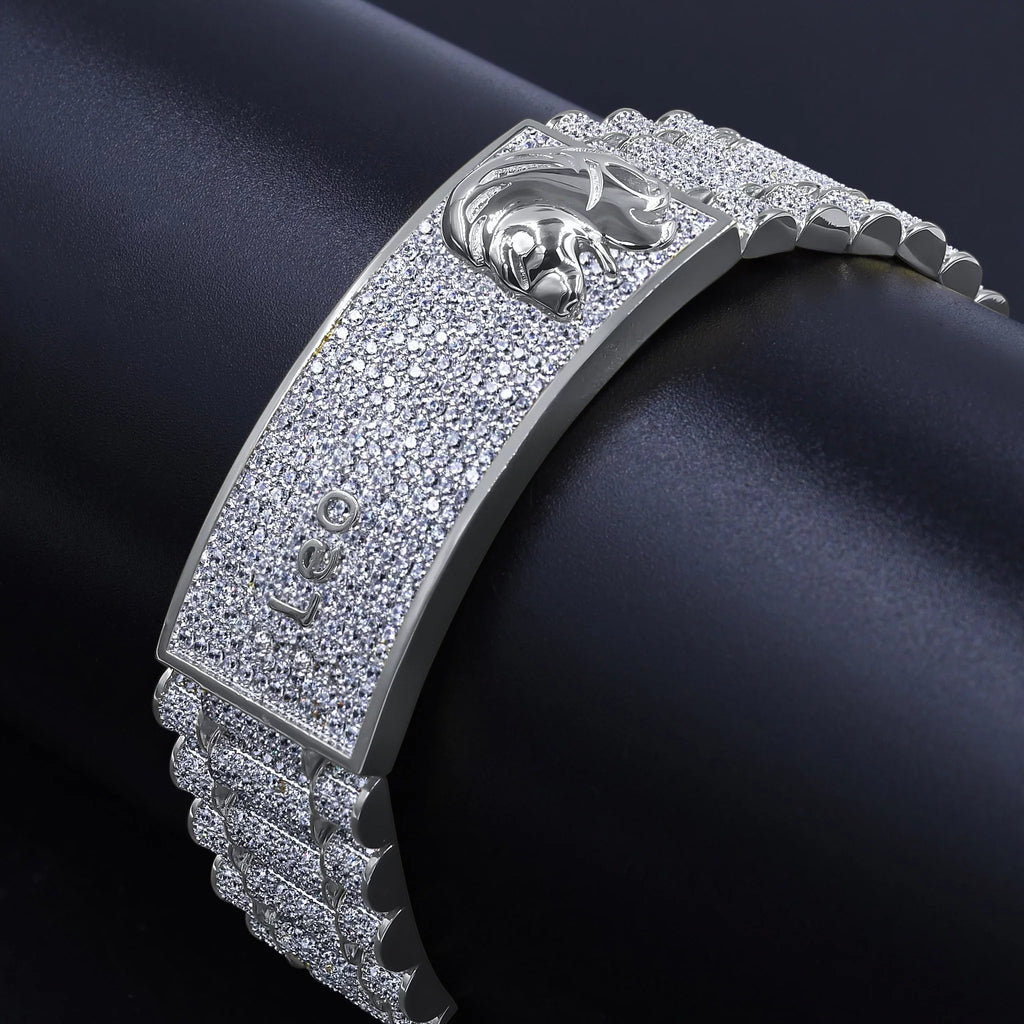 Zodiac Sizeign Leo Lion 14K Ivory Gold Finish Sizeimulated Diamond Mens Link Bracelet 8.5''