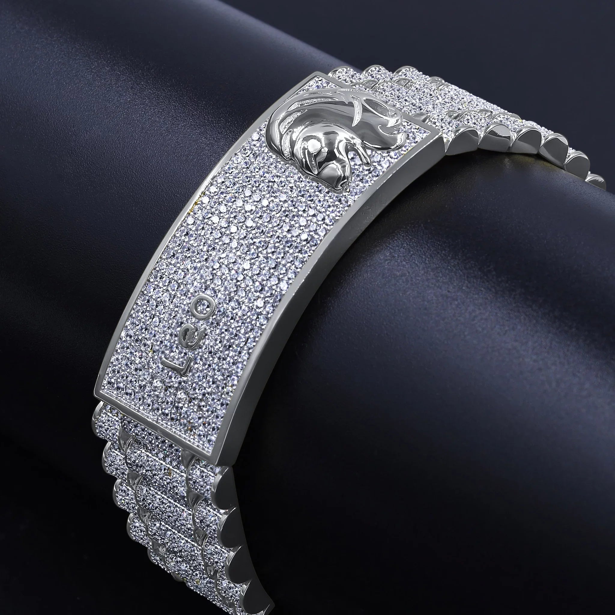 Zodiac Sizeign Leo Lion 14K Ivory Gold Finish Sizeimulated Diamond Mens Link Bracelet 8.5''