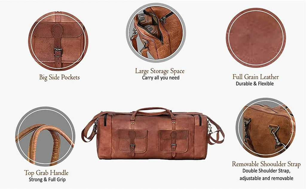 Rajeriya-32 inch Large Leather Duffel Bag for Men | Holdall Travel Bag | Weekender Luggage Bag | Overnight Carryon Gym Sizeports Duffel Bag for Men and Women