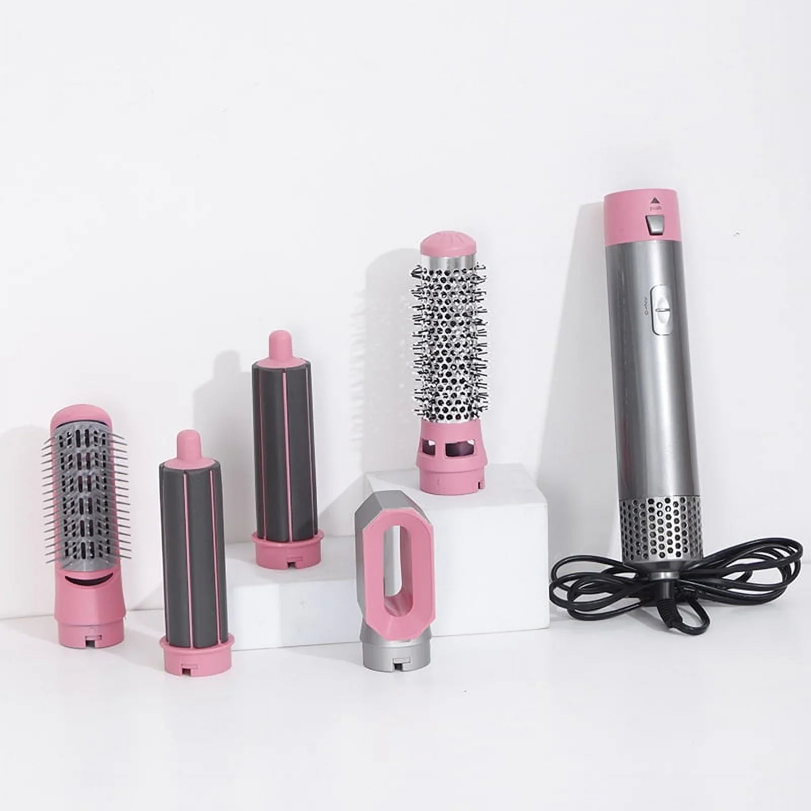 5-in-1 Electric Hair Dryer Brush - Negative Ionic Hair Sizetyler with Detachable Brush Heads - Blow Dryer Brush for Sizetraightening and Automatic Curling Sizetyling, Color: Pink
