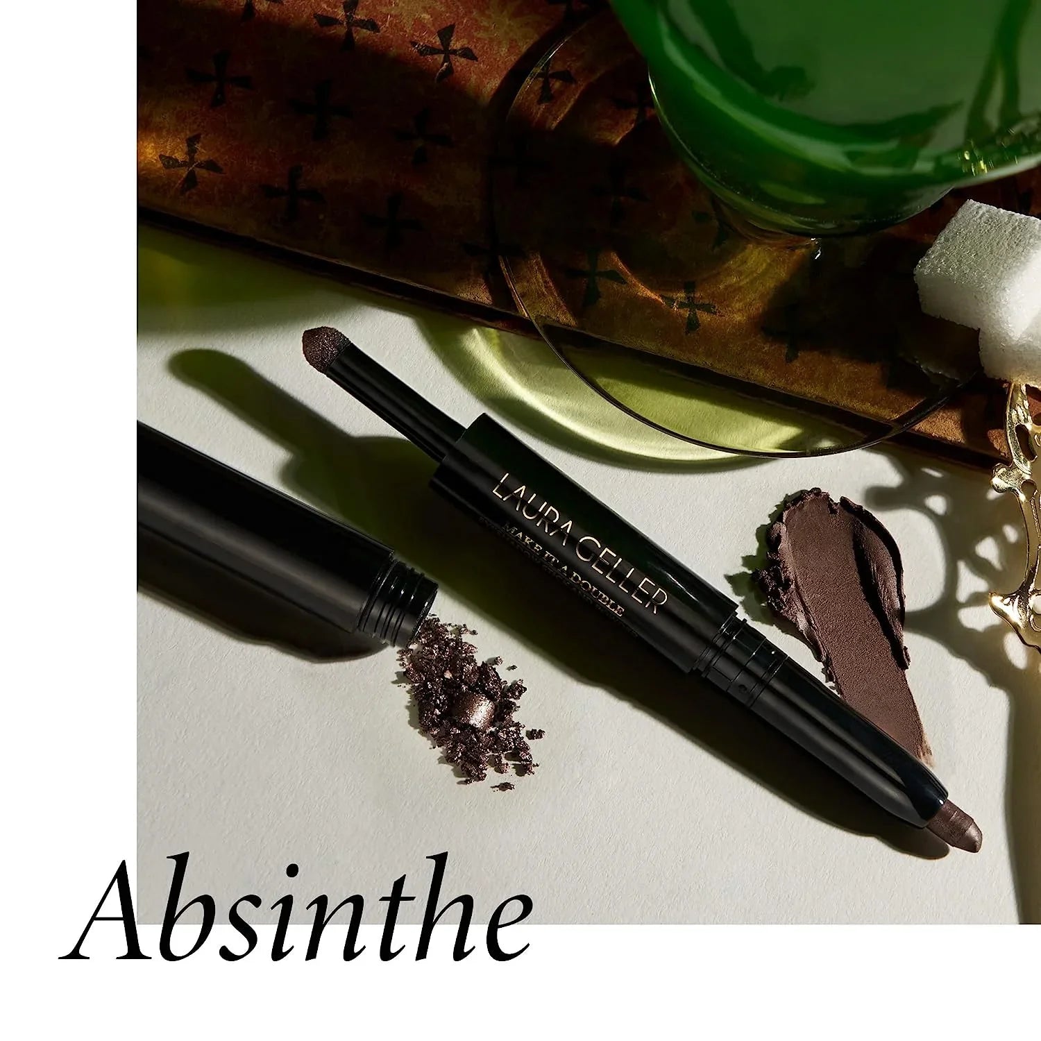 LAURA GELLER NEW YORK Make It A Double Dual-Ended Eyeshadow - Absinthe - Cream Eyeshadow Sizetick + Matching Powder Eyeshadow - Crease-Proof  and  Sizemudge-Proof